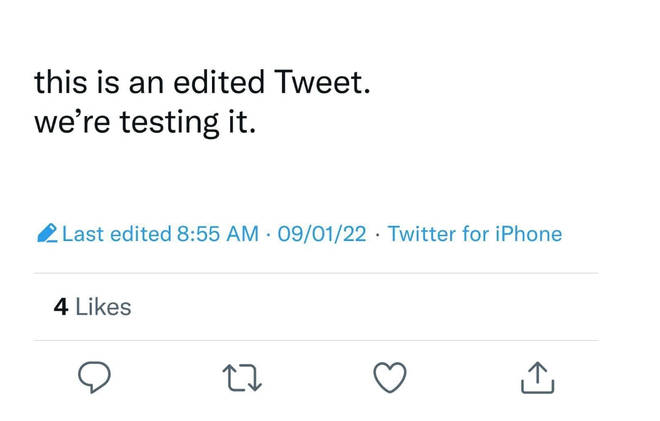 Twitter shared what an edited tweet may look like on the platform