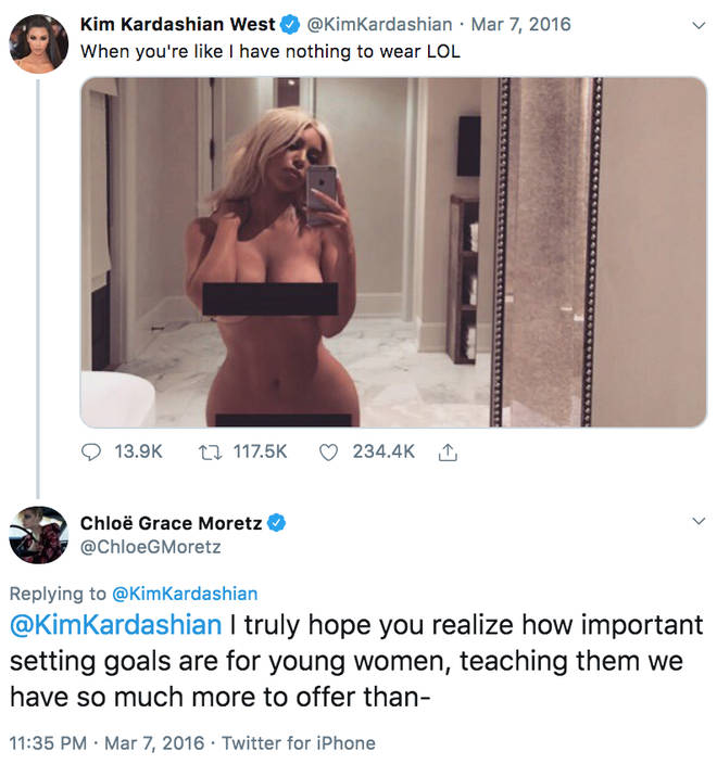 Kim Kardashian and Chloë Grace Moretz got into a fight on Twitter following a naked selfie