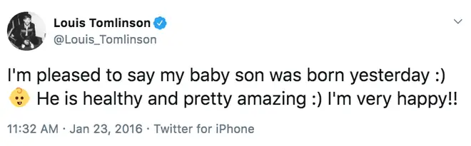Louis Tomlinson tells fans about the birth of his son back in 2016