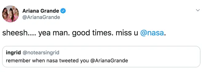Ariana Grande reminisces about when NASA tweeted her