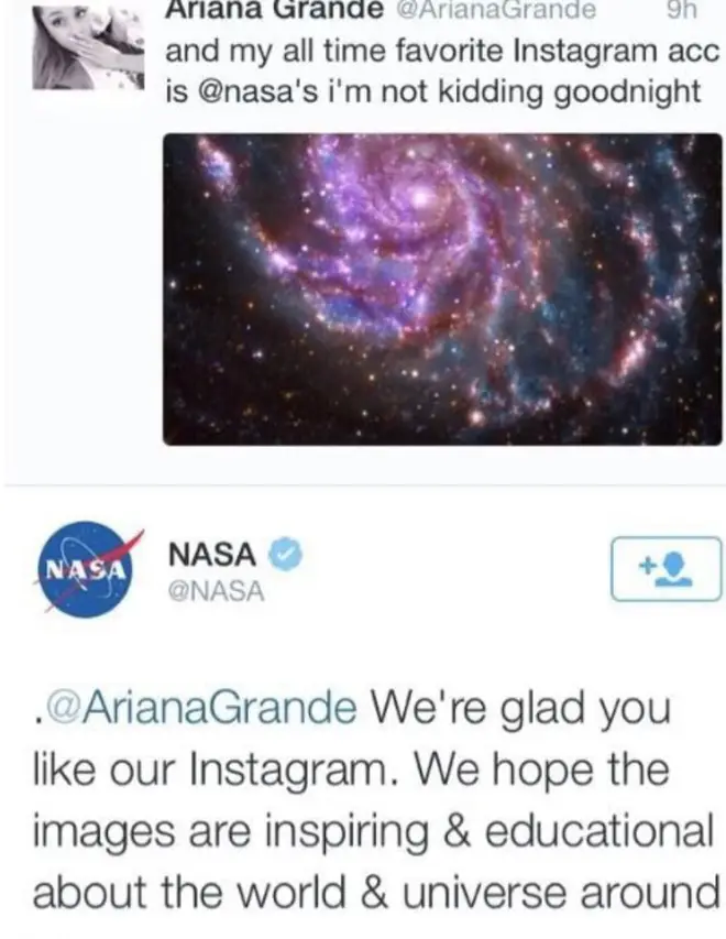 Ariana Grande says her favourite Instagram account is NASA