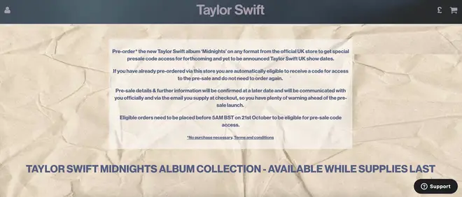 Taylor posted a statement to her UK site before 'Midnights' dropped