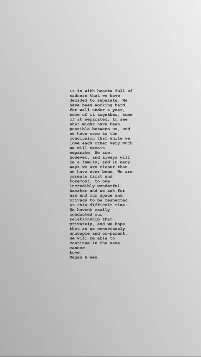 Megan Barton Hanson announced their split in an Instagram Story