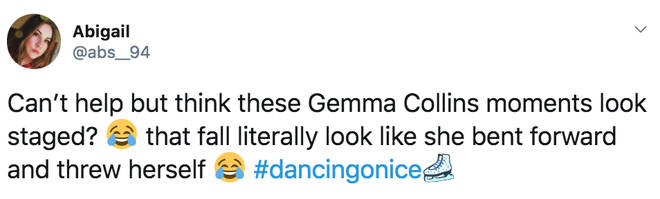 Fan accuses Gemma Collins of 'leaping' to the ground on Dancing On Ice
