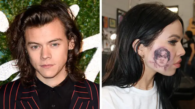 Kelsy Karter tattooed Harry Styles face on her cheek.