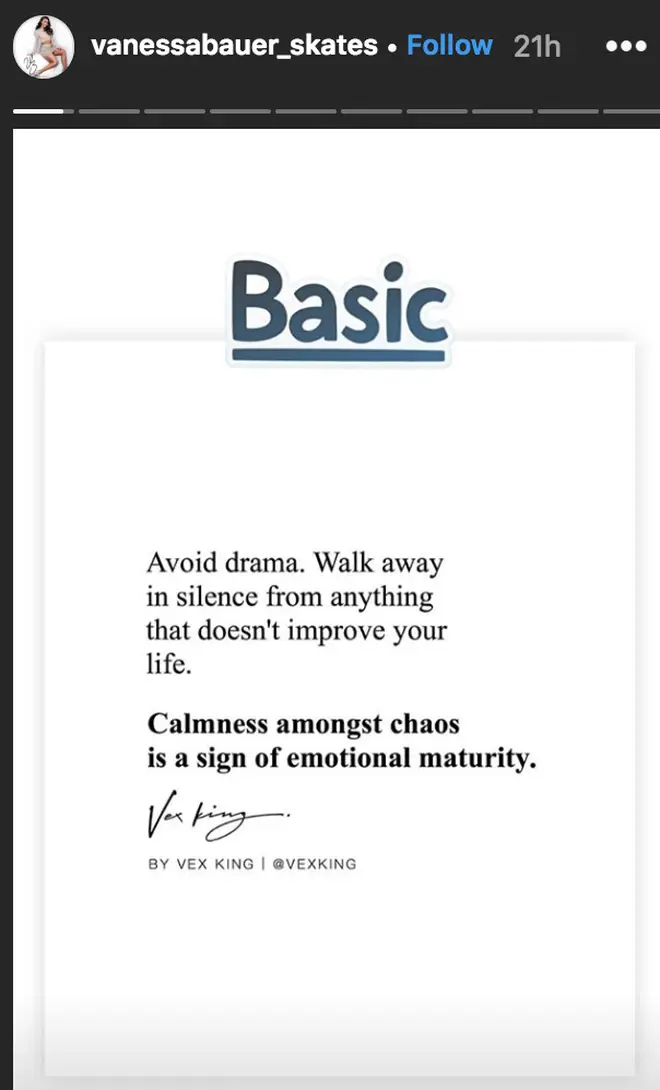 Vanessa Bauer posts 'calmness amongst chaos' message