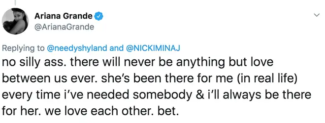 Ariana Grande claps back rumours her and Nicki Minaj are feuding