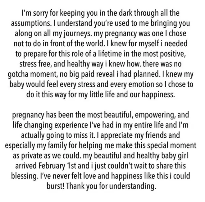 Kylie Jenner revealed her baby had been born with this statement.