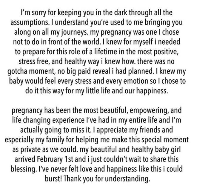 Kylie Jenner revealed her baby had been born with this statement.