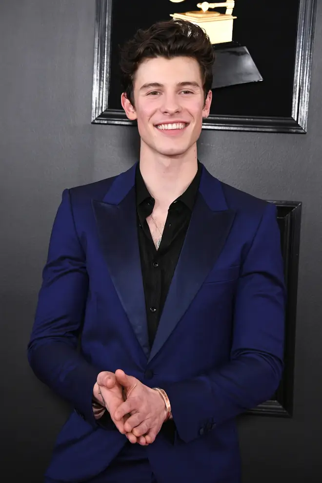 Shawn Mendes opted for a navy blue suit for this year's GRAMMYs