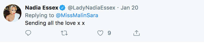 Nadia Essex sends her love to the Love Island star