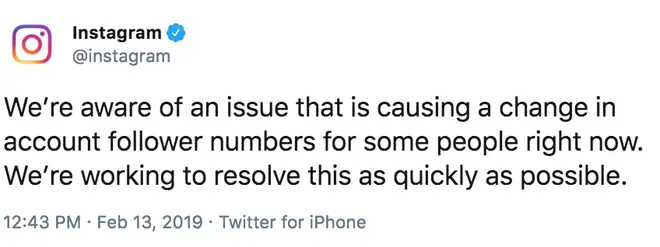 Instagram release a statement after celebrities lose millions of followers