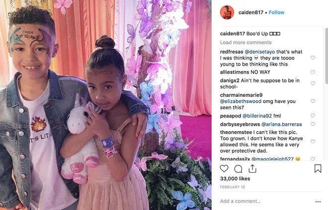 Caiden Mills posts photo with North West captioned 'boo'd up'