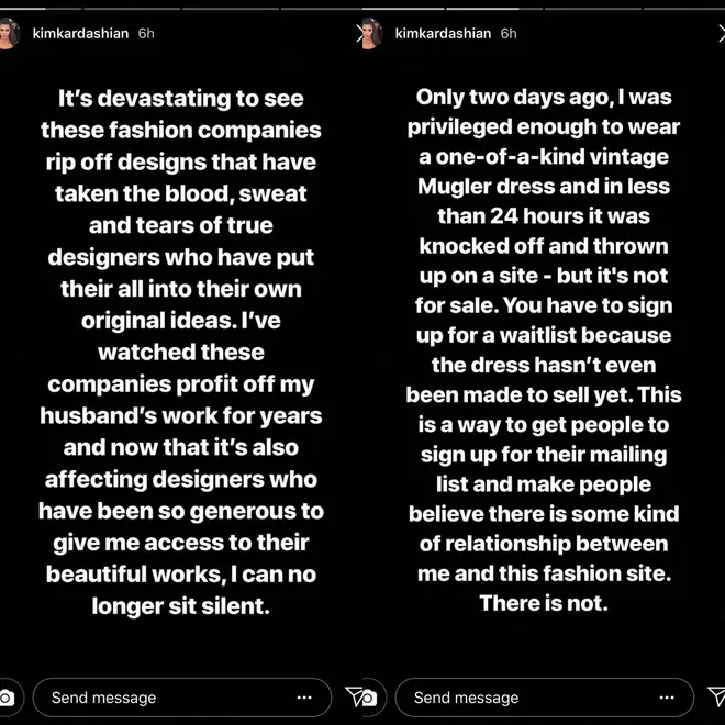 Kim Kardashian called out fast fashion brands.