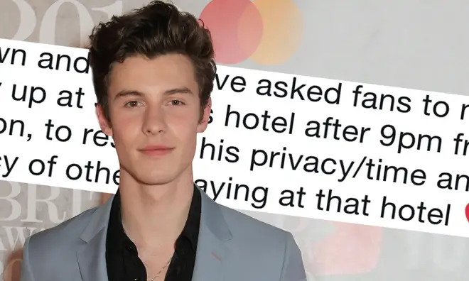 Shawn Mendes has apparently requested fans don't arrive at his hotel after 9pm