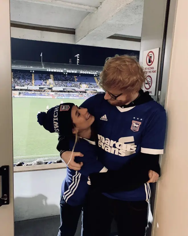 Ed Sheeran and wife Cherry Seaborn at an Ipswich Town football match