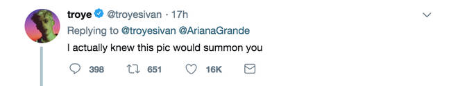 Troye Sivan knows how to get his best friend Ariana's attention
