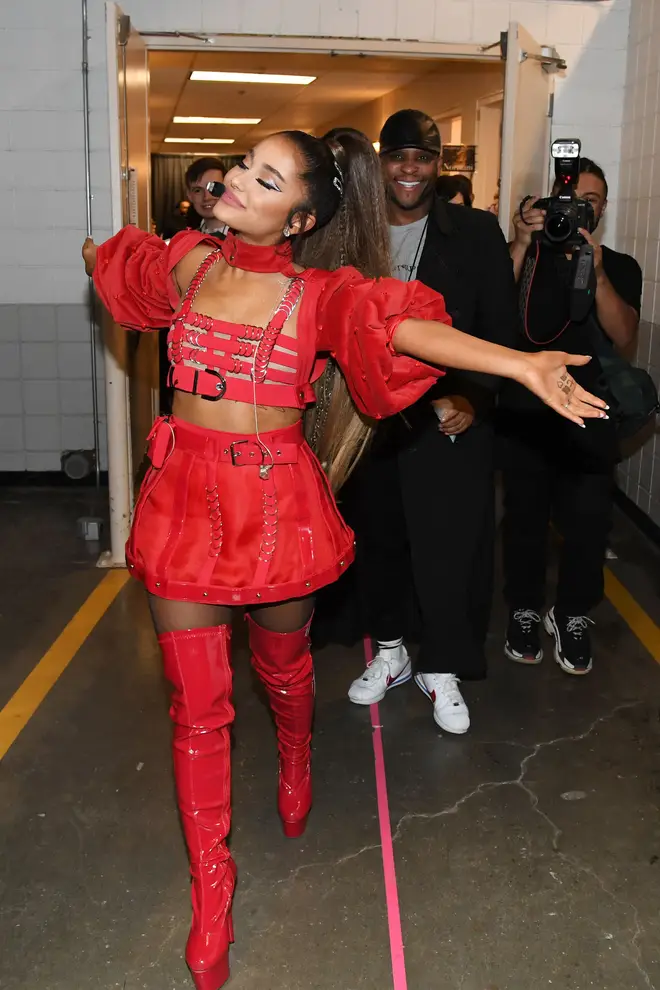 This red outfit came with a caged top and puffy sleeves.