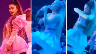 Ariana Grande styles out a wardrobe malfunction during Sweetener tour