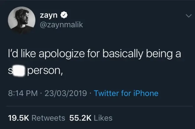 Zayn tweets and deletes he's a 'sh*t person'
