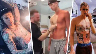 Machine Gun Kelly showed off his tattoo transformation for The Dirt.