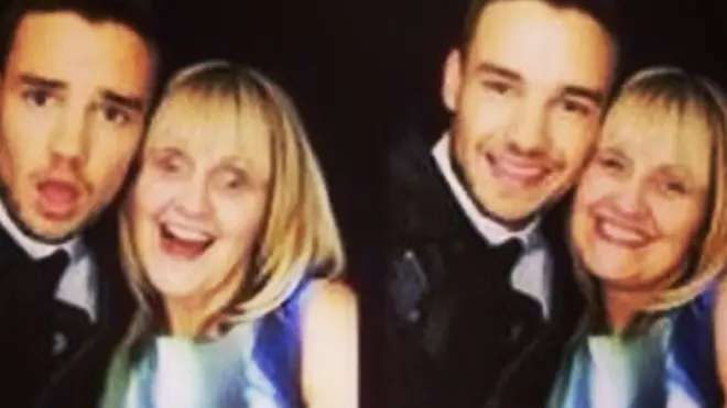 Liam Payne and mum Karen in a 1D 'This Is Us' photobooth