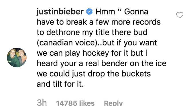 Justin Bieber's comment left on Shawn Mendes' Instagram post