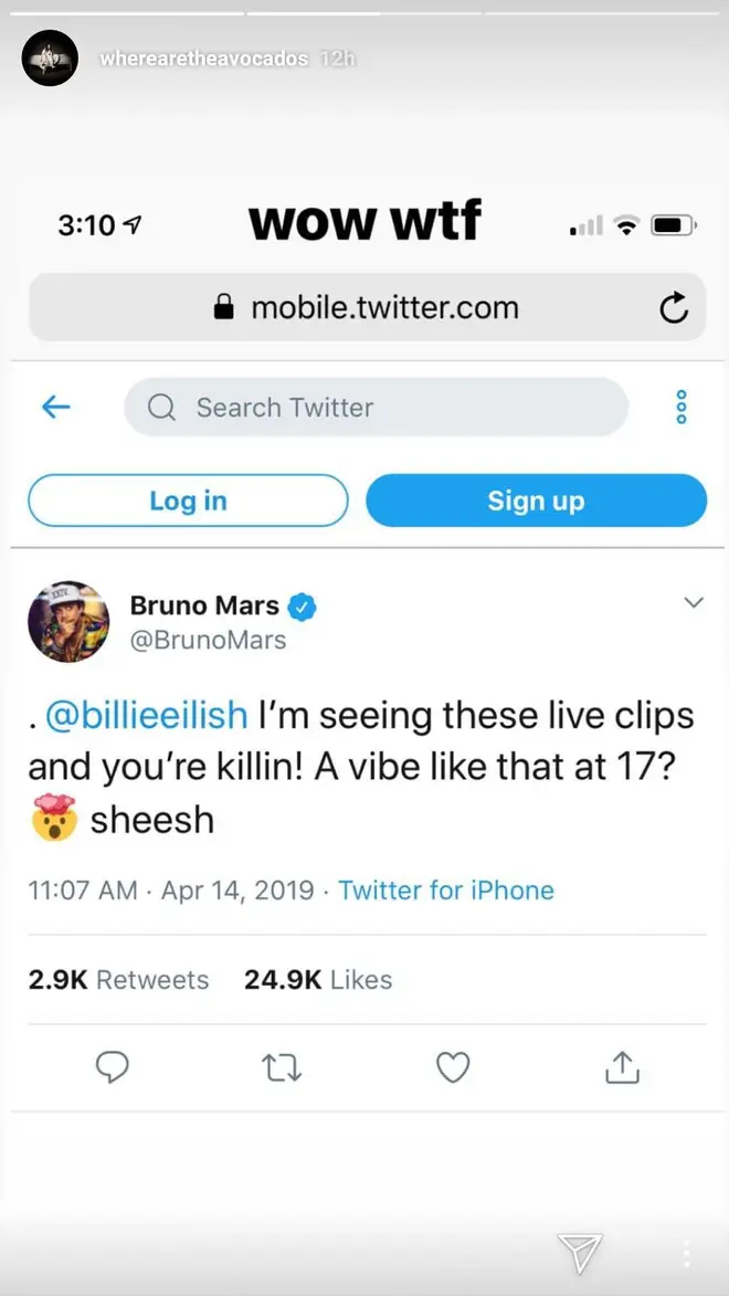 Billie Eilish Bruno Mars tweet