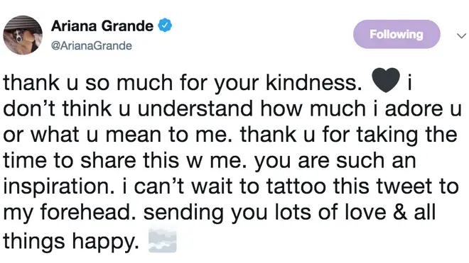 Ariana Grande thanked Jim Carrey for his support