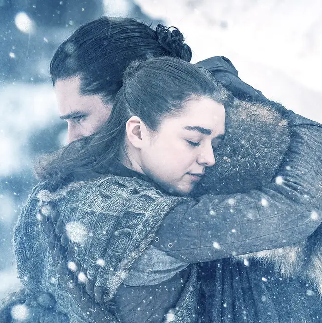 Arya Stark and Jon Snow embrace during Game Of Thrones