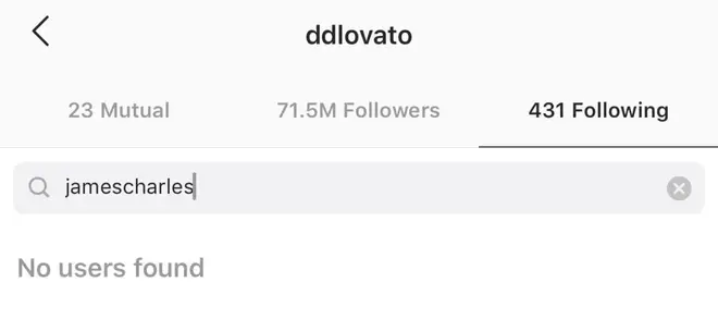 Demi Lovato is amongst those that unfollowed James Charles