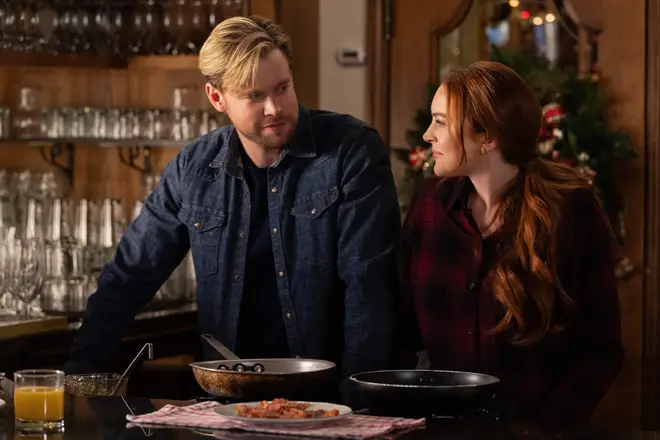 Chord Overstreet and Lindsay Lohan star in Falling For Christmas