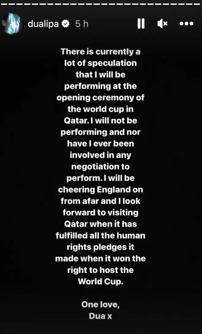 Dua released a statement to Instagram