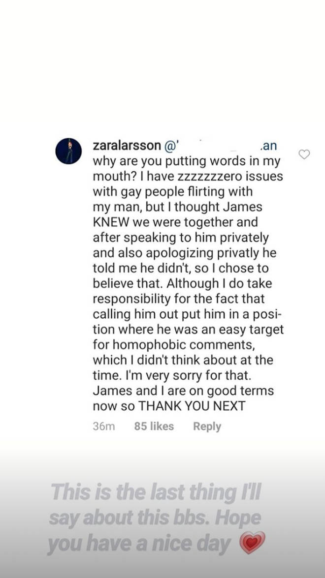 Zara Larsson is no longer going to comment on the James Charles row