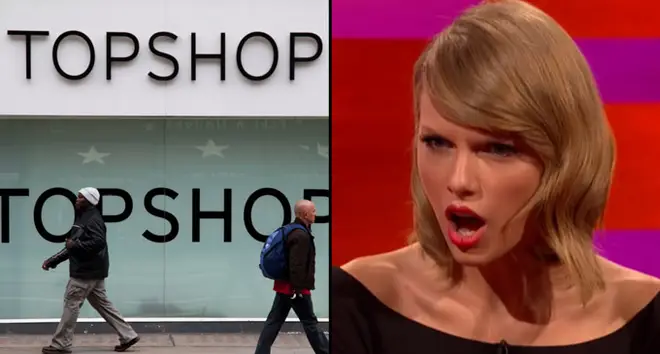 Topshop store front/Taylor Swift shocked
