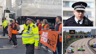 Police were filmed walking alongside Just Stop Oil protesters on Monday morning