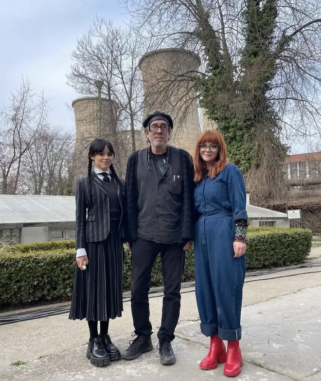 Jenna Ortega with Tim Burton and Christina Ricci