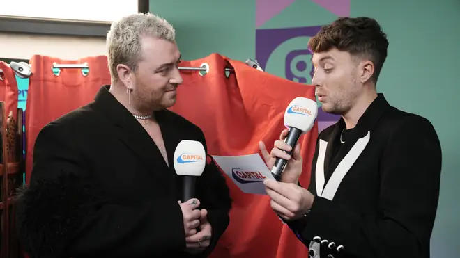 Sam Smith and Roman Kemp during Capital's Jingle Bell Ball 2022