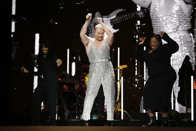 Sam Smith looked amazing on stage in a dazzling silver jumpsuit