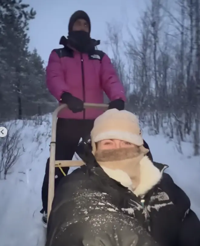 Max George and Maisie Smith went sledging in Lapland
