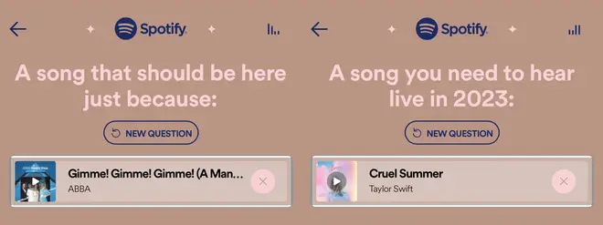 Spotify's Playlist in a Bottle feature asks users to choose songs for different categories