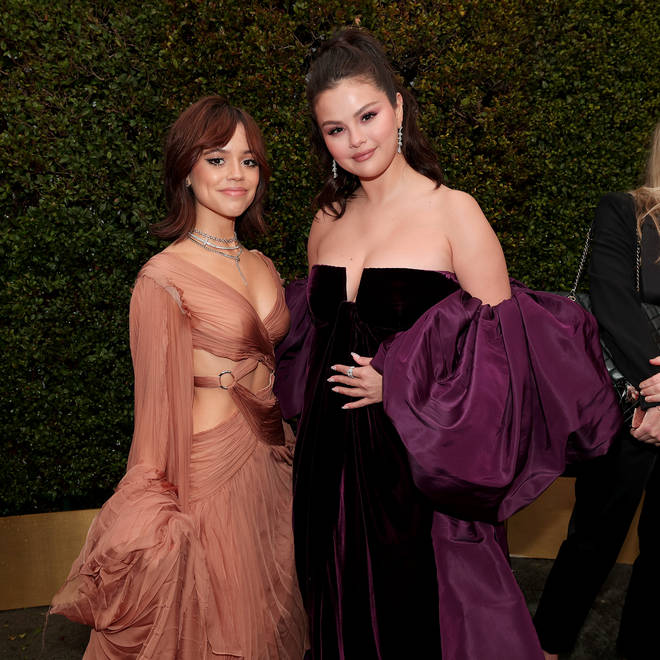 Jenna Ortega and Selena Gomez arrive at the 80th Annual Golden Globe Awards