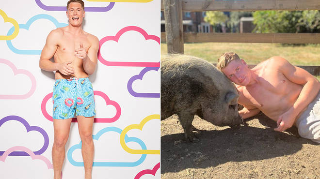 Love Island's Will Young in holiday trunks posing alongside his pig