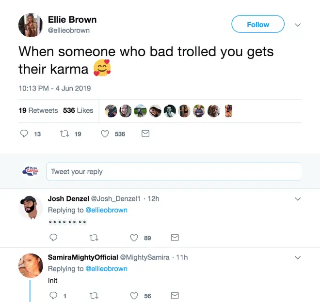 Ellie Brown calls out mystery person for getting their 'karma'
