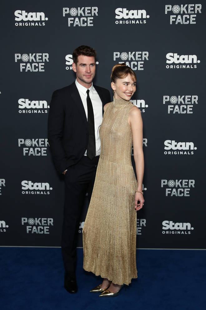 Liam Hemsworth and Gabriella Brooks at the Poker Face premiere