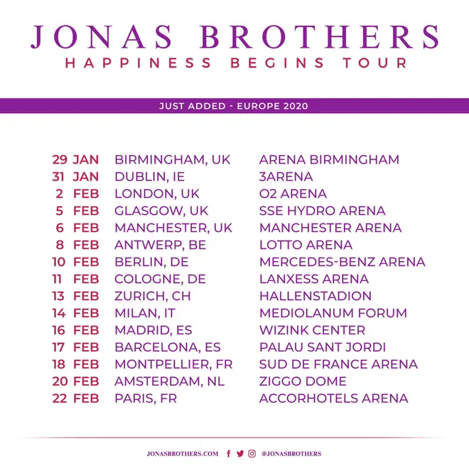 The Jonas Brothers have announced their European tour