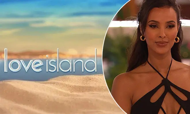 Love Island logo and host Maya Jama