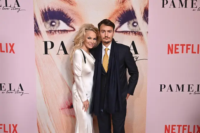 Pamela Anderson and son Brandon Thomas Lee attend the 'Pamela, a love story' NY Special Screening