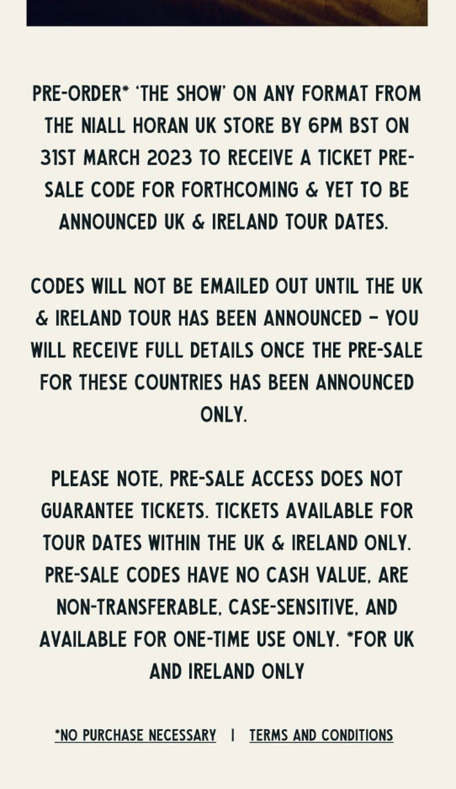 Niall Horan&squot;s website promised a "forthcoming tour"