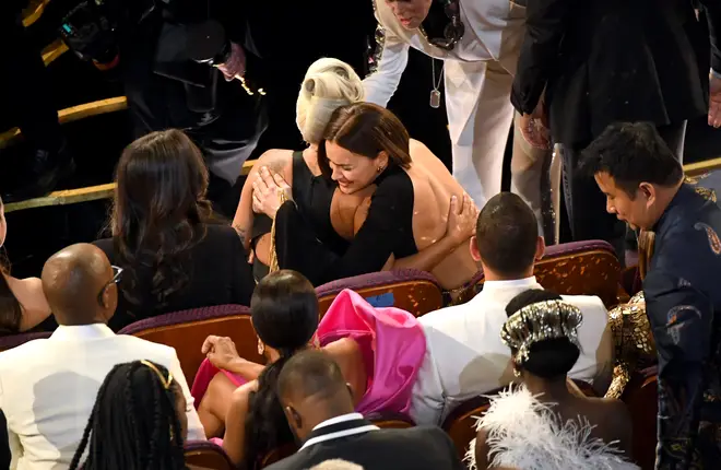 Lady Gaga and Irina Shayk were pictured hugging at The Oscars